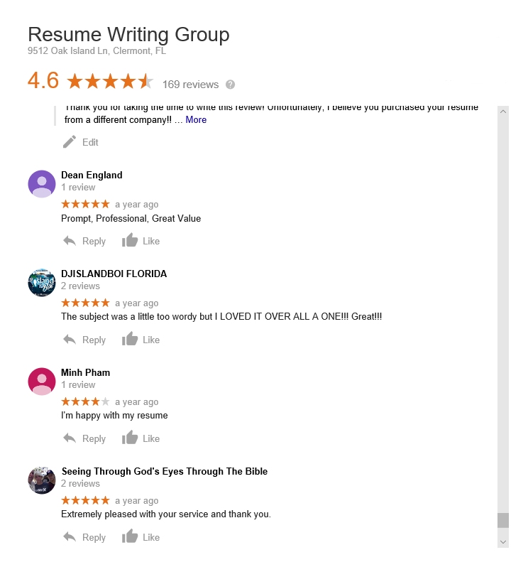the resume writing group reviewed