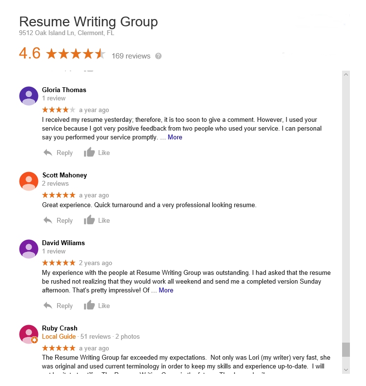 a review of the resume writing group service