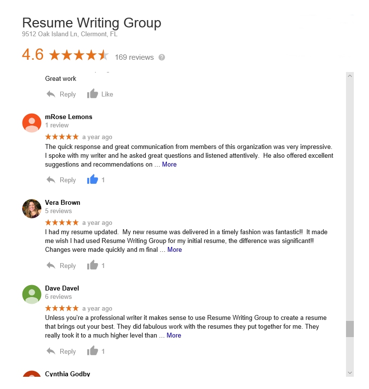 reviews of the resume writing group by customers