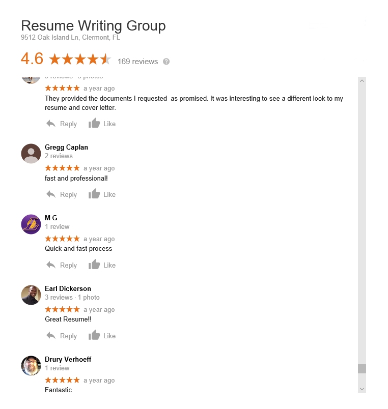 resume writing group - google reviews