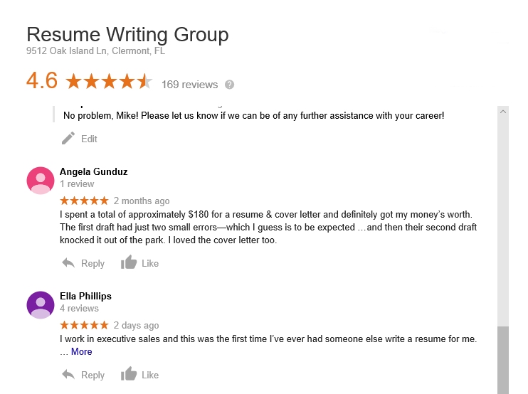 customer reviews of the resume writing group