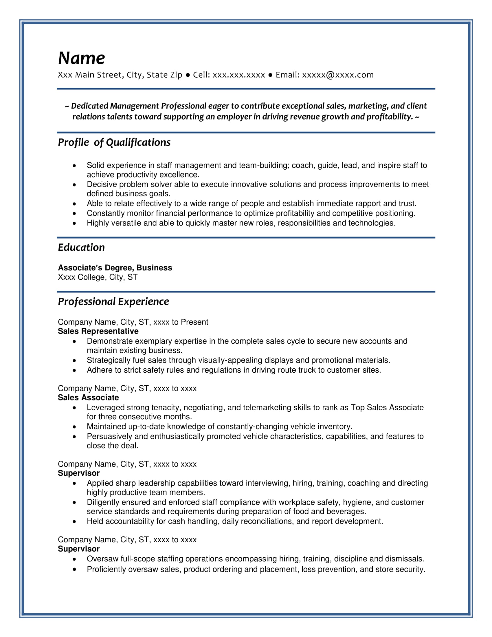 resume writing examples for class 10