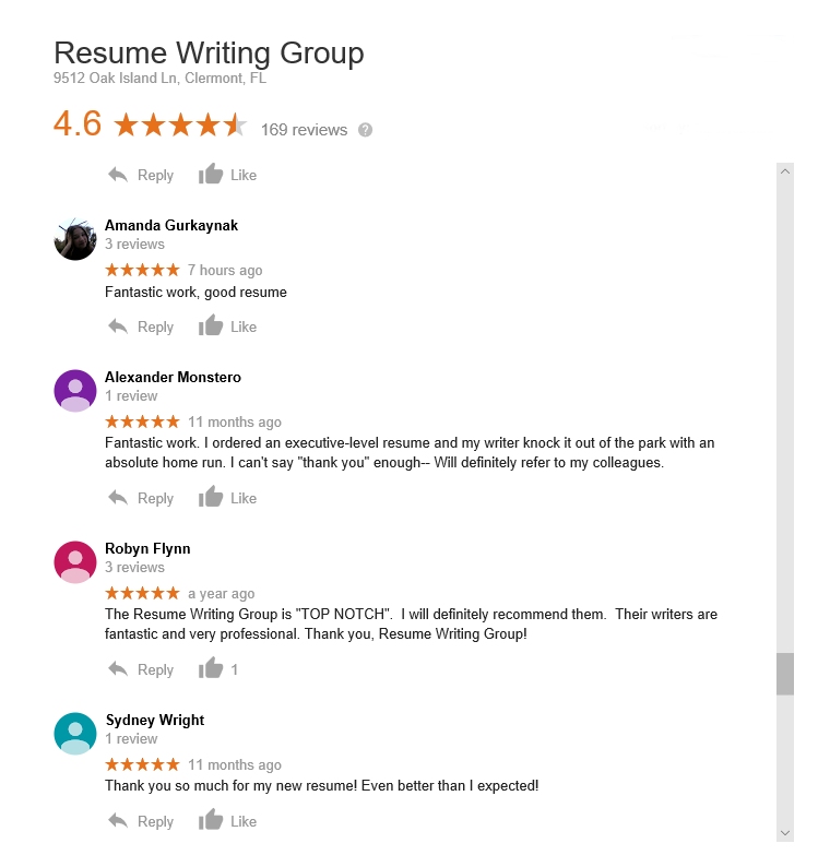 resume writing group reviews